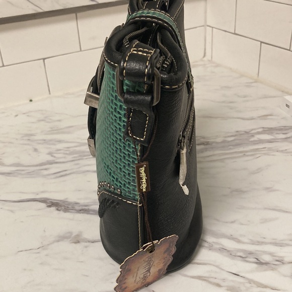 Trinity Ranch western shoulder/crossbody bag black and green w/ vintage hardware - Picture 4 of 8